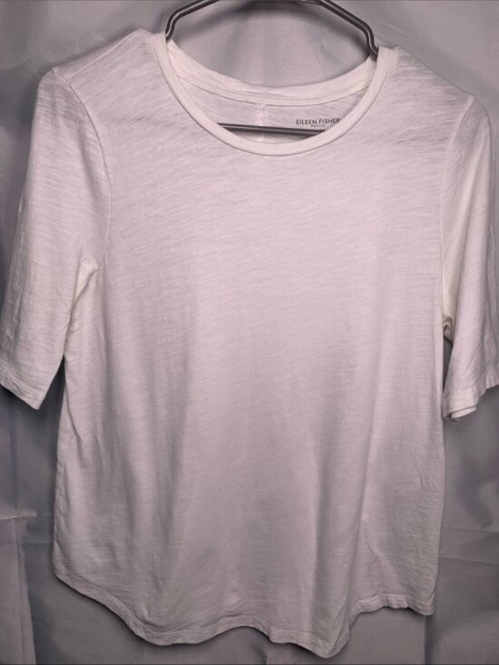 Eileen Fisher Organic Cotton White Short Sleeve Shirt Size PM Petite Med #5159